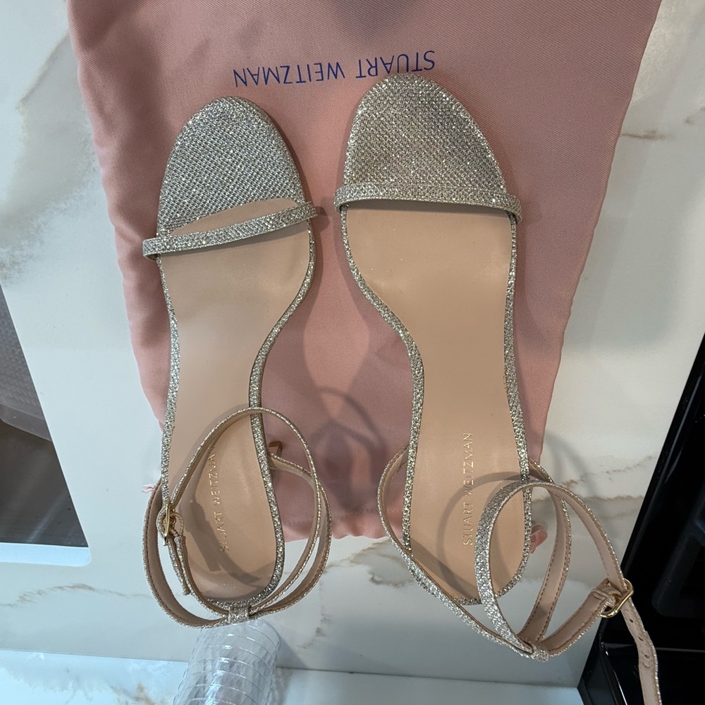 Stuart Weitzman Silver Heels with Ankle Strap